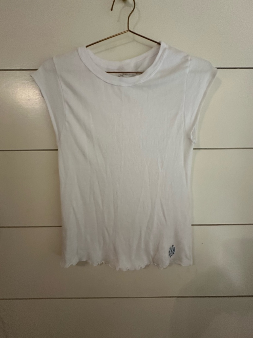 Free People White Ribbed Cap-Sleeve Tee